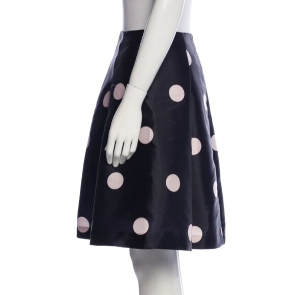 Kate Spade Lysa Navy with Pink Polka Dots Pleated Midi A-Line Skirt S $259 - Picture 6 of 11